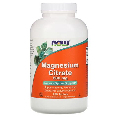 Magnesium Citrate, 200mg, 250 Tablets - Now Foods - YourHealthBasket