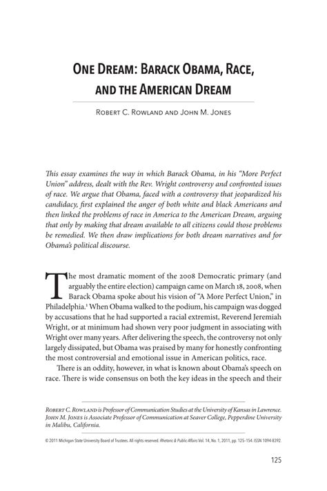 (PDF) One Dream: Barack Obama, Race, and the American Dream