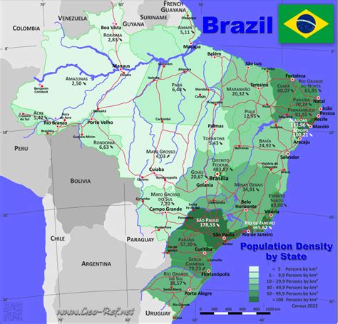 Brasilien Karte Bevölkerungsdichte und Verwaltungsgliederung