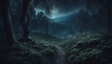 Premium AI Image | Mysterious Fantasy Dark Night of The Forest Wallpaper