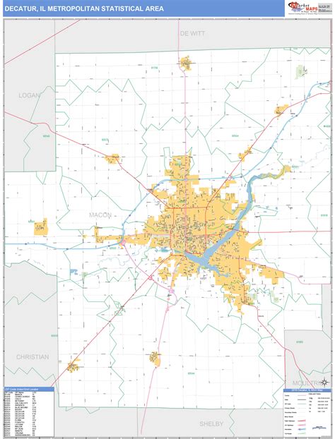 Decatur, IL Metro Area Wall Map Basic Style by MarketMAPS - MapSales.com