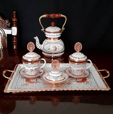 Turkish Tea Set, Copper Tea Set, Tea Pot, Copper Tea Cups, Turkish Tray ...