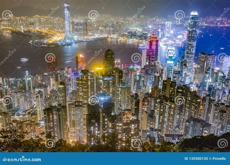 Hong Kong Skyline at Night As Seen from Victoria Peak. Editorial Image ...