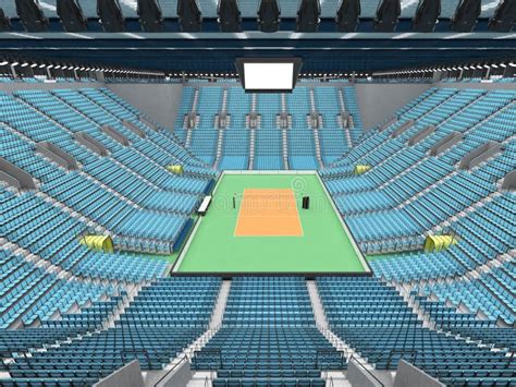 Beautiful Sports Arena for Volleyball with Sky Blue Seats and Floodlights - 3d Render Stock ...