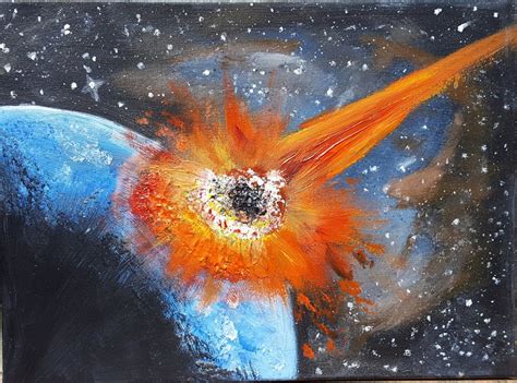 Univers strikes (meteor impact) – acrylic painting | Meteor impact ...