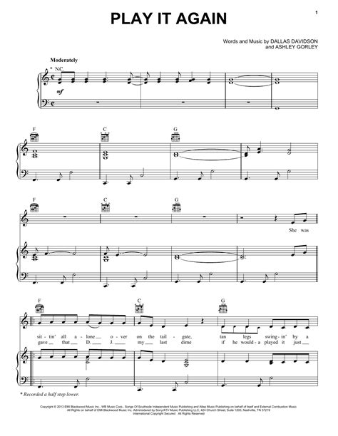 Luke Bryan Play It Again Sheet Music Notes, Chords | Sheet music notes, Sheet music, Music notes