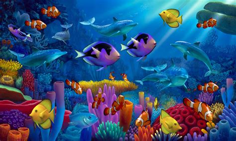 Ocean of Color - Wall Mural & Photo Wallpaper - Photowall | Dolphin painting, Ocean mural, Fish art