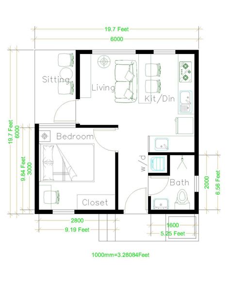 Small House Plans 6x6 with One Bedroom Hip Roof - Tiny House Plans | One bedroom house plans ...