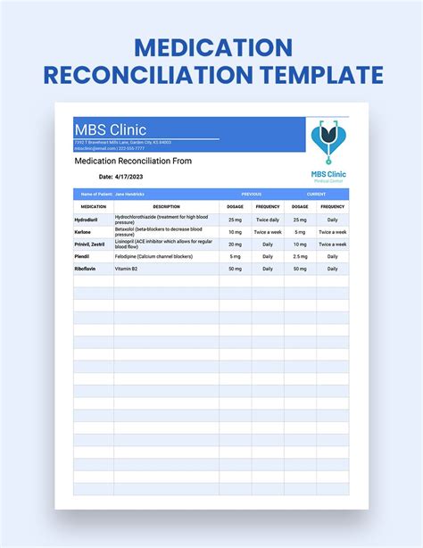 Medication Reconciliation Template - Google Sheets, Excel | Template.net