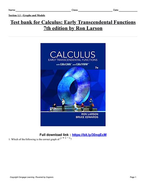 Calculus Early Transcendental Functions 7th edition by Ron Larson Test bank - Section 1 - Graphs ...