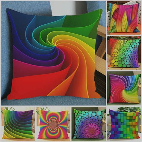 Cushion Cover Colourful Abstract Rainbow Geometric Sofa Seat Luxury ...