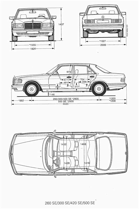 Mercedes-Benz W126 1990 Blueprint - Download free blueprint for 3D modeling