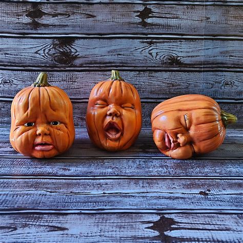 3 Vintage Baby Face Pumpkin Heads Ceramic Handpainted Creepy | Etsy