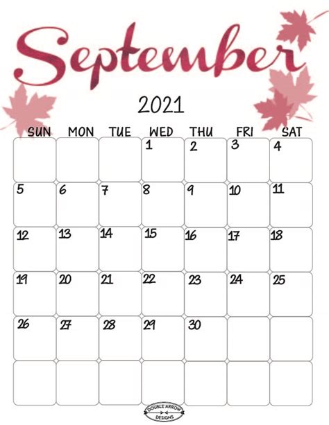 September 2021 Calendar Printable- So Inspiring - Double Arrow Designs