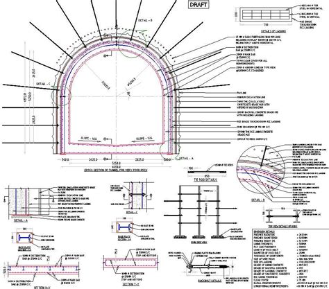 Cross section of tunnel with detailing - Cadbull