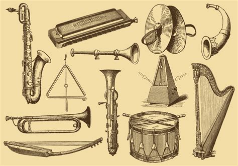 Old Style Drawing Musical Instruments - Download Free Vector Art, Stock Graphics & Images