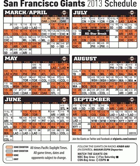 San Francisco Giants Printable Schedule 2024