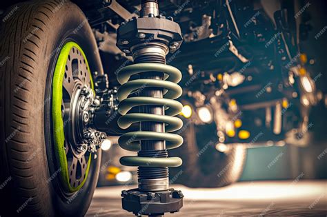 Premium Photo | Repair of car shock absorber in garage of car service ...