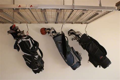 Golf Bag Storage on overhead ceiling garage rack. | Garage storage ...