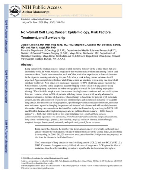 (PDF) Non-Small Cell Lung Cancer: Epidemiology, Risk Factors, Treatment, and Survivorship ...