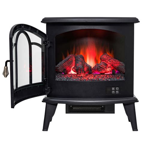 Freestanding 3-Sided Electric Log Stove Fireplace Heater