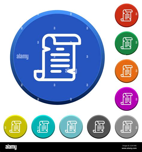 Paper scroll round color beveled buttons with smooth surfaces and flat white icons Stock Vector ...
