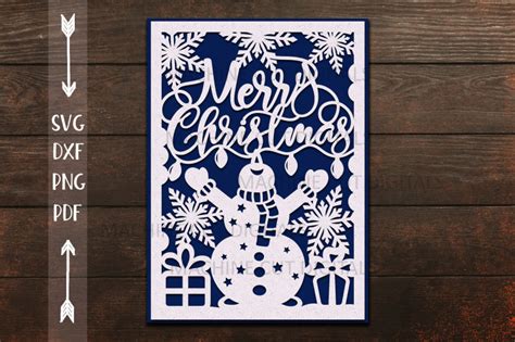 Merry Christmas card papercut svg laser cut cricut template By ...