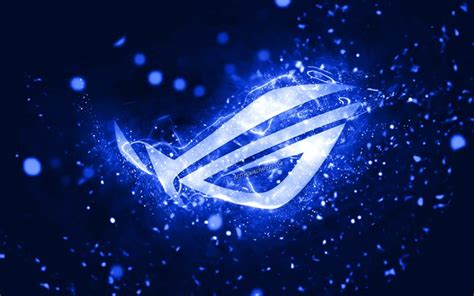 Download wallpapers Rog dark blue logo, 4k, dark blue neon lights ...