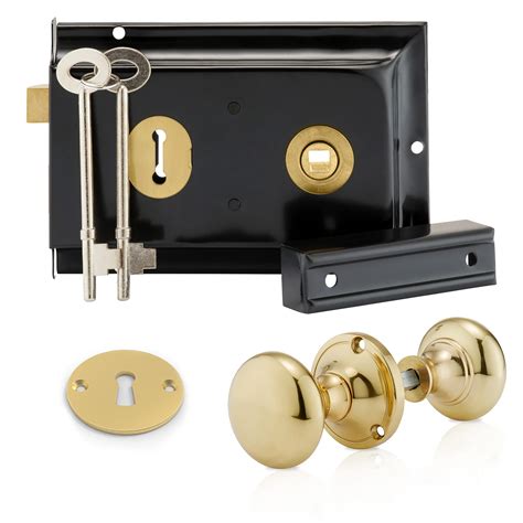 Buy XFORT Premium Range 6"x 4" Traditional Black Rim Lock Set with Polished Brass Rim Knob ...