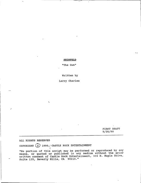Seinfeld "The Gun/The Bet" (found screenplay of unproduced episode of ...