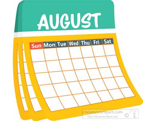 August Calendar Clip Art - Printable Calendar 2023