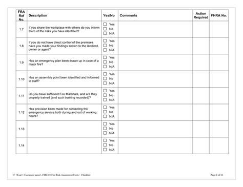 Fire risk assessment checklist in Word and Pdf formats - page 2 of 16