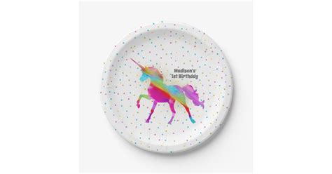 Gold Glitter and Rainbow Unicorn Birthday Party Paper Plate | Zazzle.com