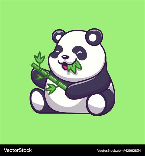 Cute panda eating bamboo leaf cartoon Royalty Free Vector