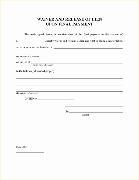 Free Lien Release form Template Of Best S Of Free Lien Waiver Print Free Lien Waiver ...