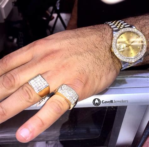 Men's gold diamond pinky rings | hip hop diamond rings | Rolex Datejust ...