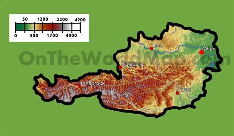 Physical map of Austria - Ontheworldmap.com