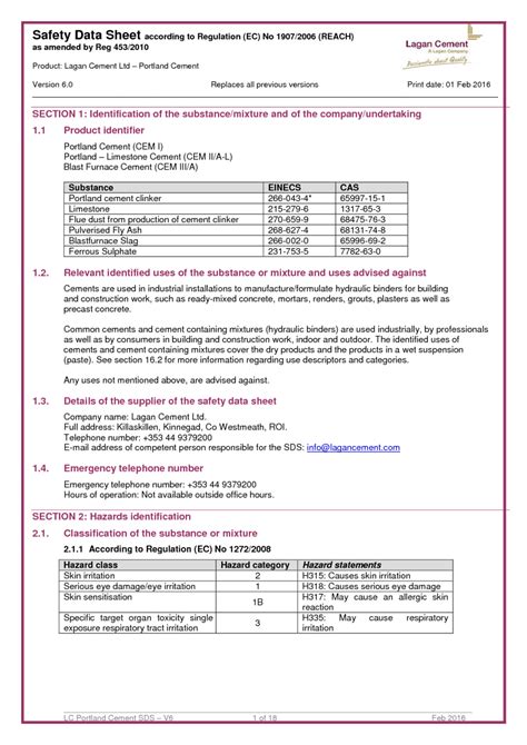 Lagan Cement Ltd –Portland Cement MSDS Download