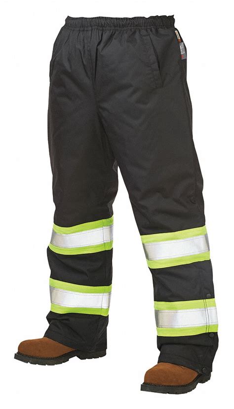 WORK KING High Visibility Pants, 100% Polyester, Black, Elastic Waist ...