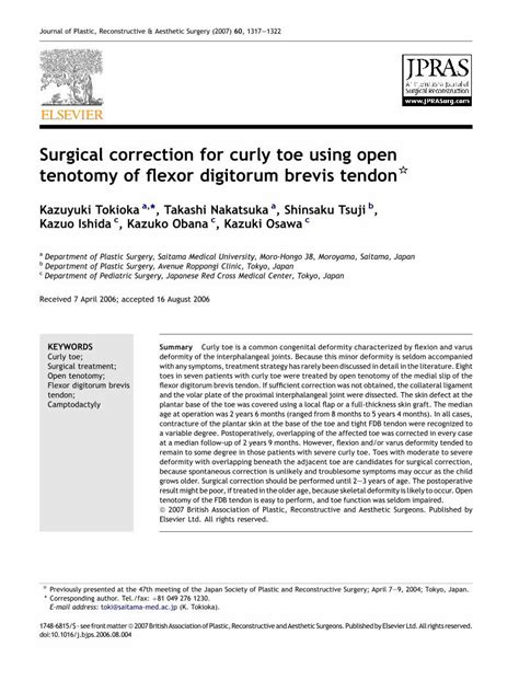 (PDF) Surgical correction for curly toe using open tenotomy of flexor ...