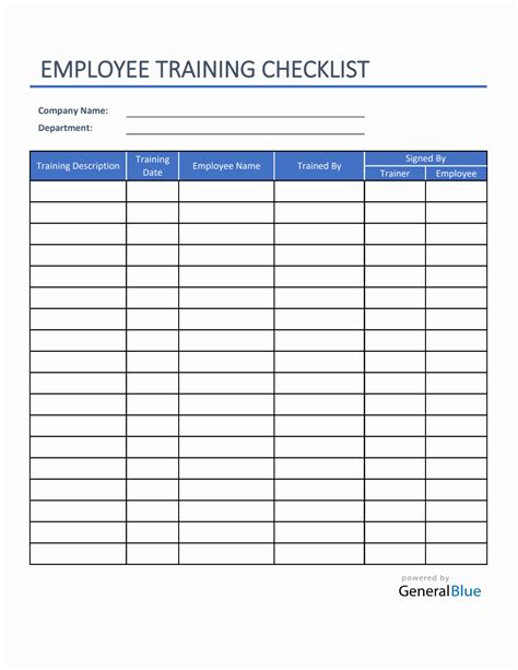 Employee Training Checklist in Excel