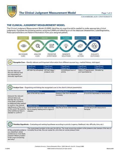 Clinical Judgment Measurement Model worksheet copy - 12-220192 ©2022 Chamberlain University LLC ...