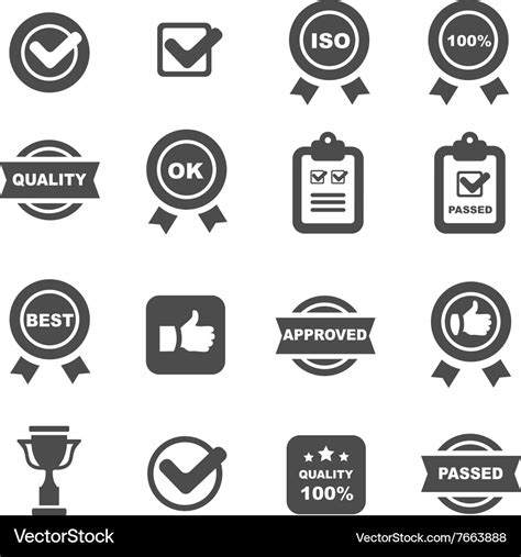 Quality control icons set symbols Royalty Free Vector Image