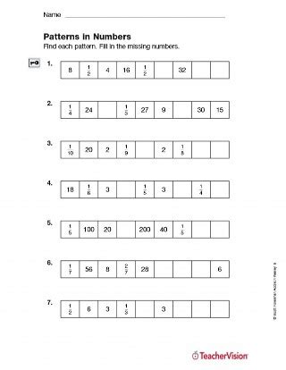 Patterns in Numbers: Fractions Printable (5th Grade) - TeacherVision