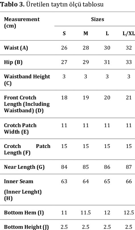 Size chart of produced leggings | Download Scientific Diagram