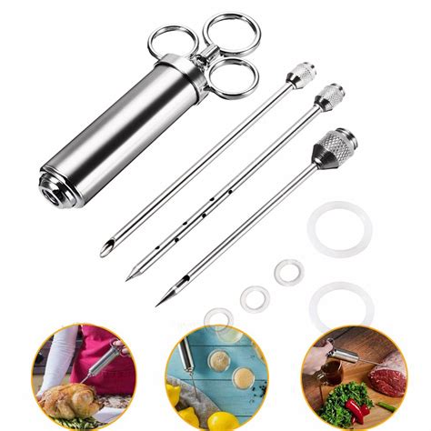 Heavy Duty Stainless Steel Commercial Grade Meat Marinade Flavor Injector Kit with 2 Oz ...