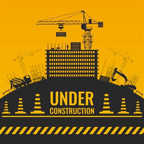 Free Vector | Under construction silhouettes design with building and equipment on hill barrier ...