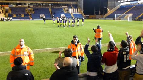 Notts County players celebrate with the fans after the game against Colchester. - YouTube