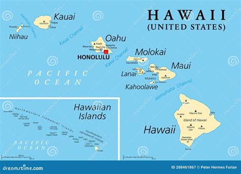 Hawaiian Islands, Archipelago in the Pacific Ocean, Political Map Stock Vector - Illustration of ...