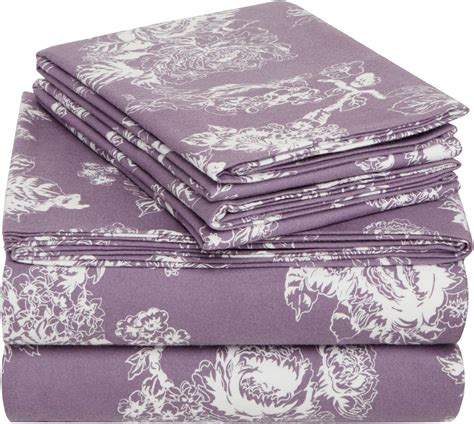 Amazon.com: Pinzon Cotton Flannel Bed Sheet Set - Queen, Floral Lavender: Home & Kitchen